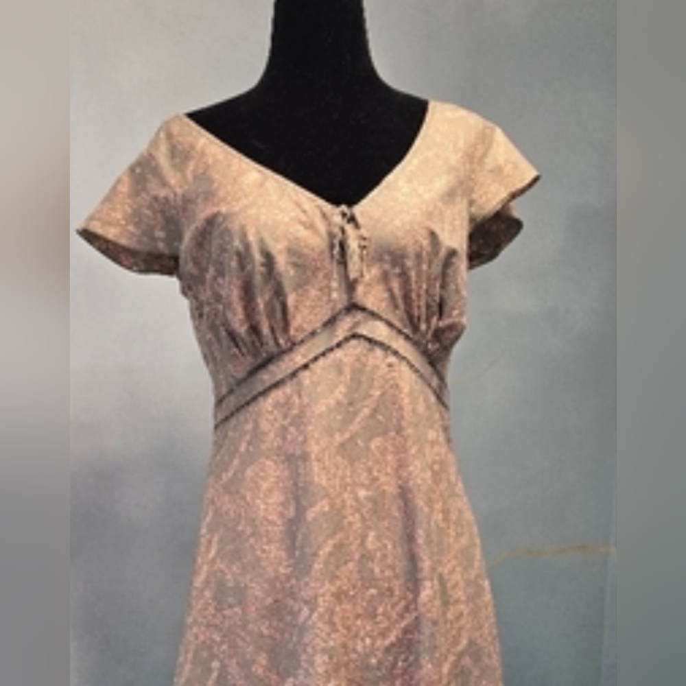 Calvin Klein 100% Cotton Paisley Cap Sleeve Empire Dress Light Sage Green S